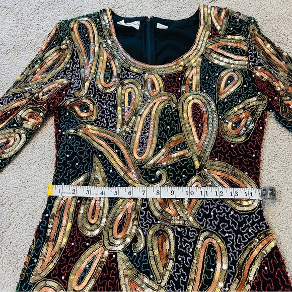VINTAGE Grace Originals Silk Heavily Beaded & Sequined Formal Dress. Size Medium - Picture 11 of 15